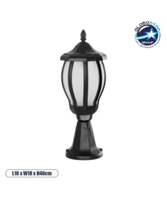 GloboStar® VERDI 203-0231 Vintage Επιδαπέδιο Φωτιστικό Φαναράκι Μονόφωτο 1 x E27 IP44 Μαύρο & Διάφανο Πλαστικό - Μ18 x Π18 x Υ46cm